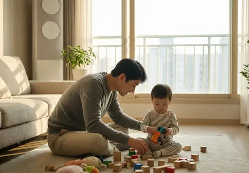 집에서 아이와 놀아주는 부모 - 가정양육 시 양육수당 신청