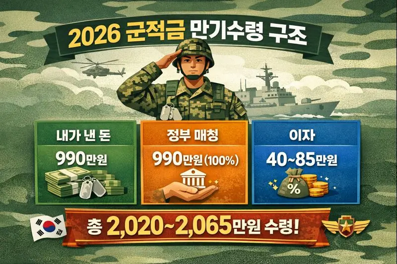 2026년 군적금 55만원 18개월 납입 시 만기수령액 구조 인포그래픽